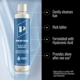 Pravana label close-up on pump highlighting ingredient list and benefits