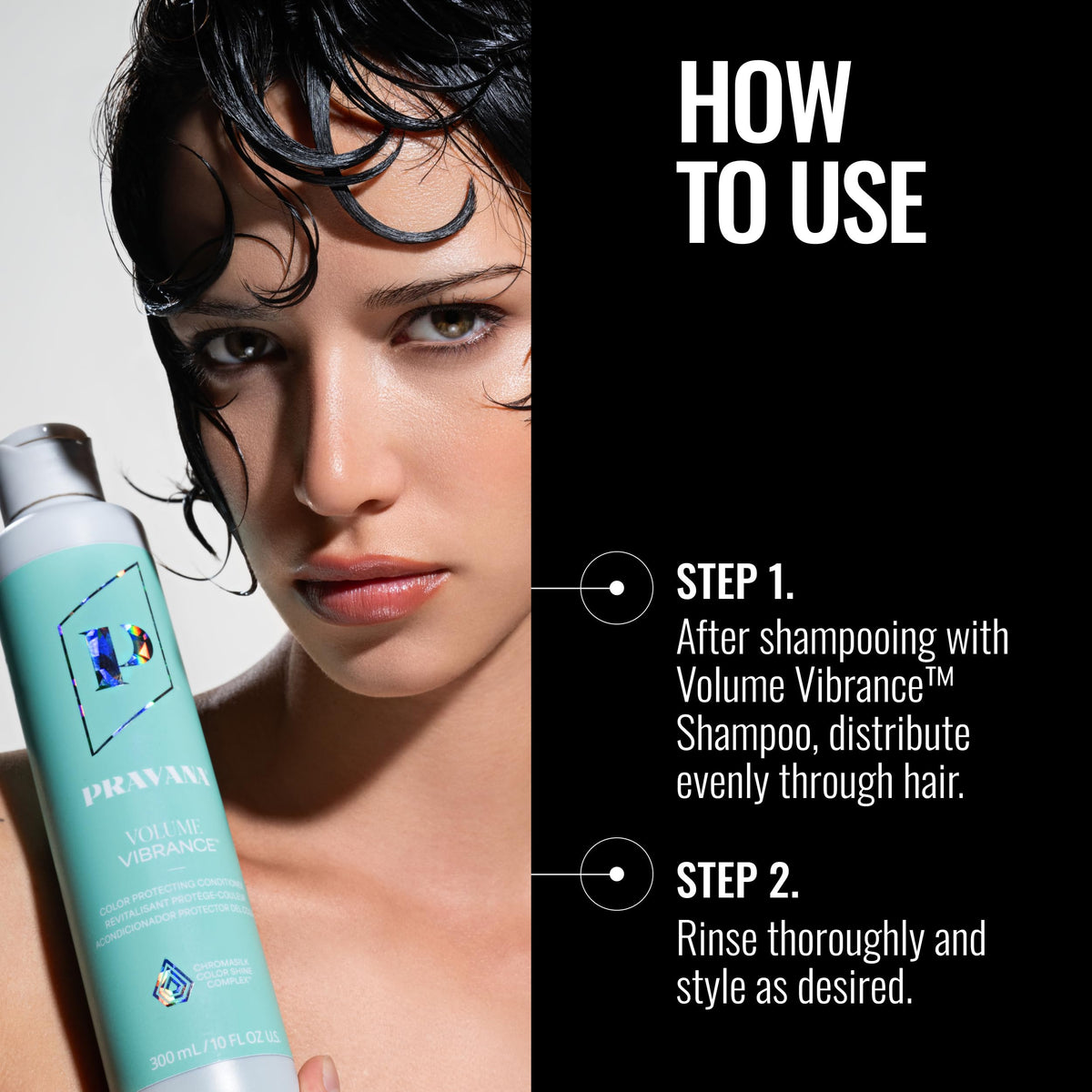 Pravana conditioner emulsion on hair strands showing smooth rinse and manageability