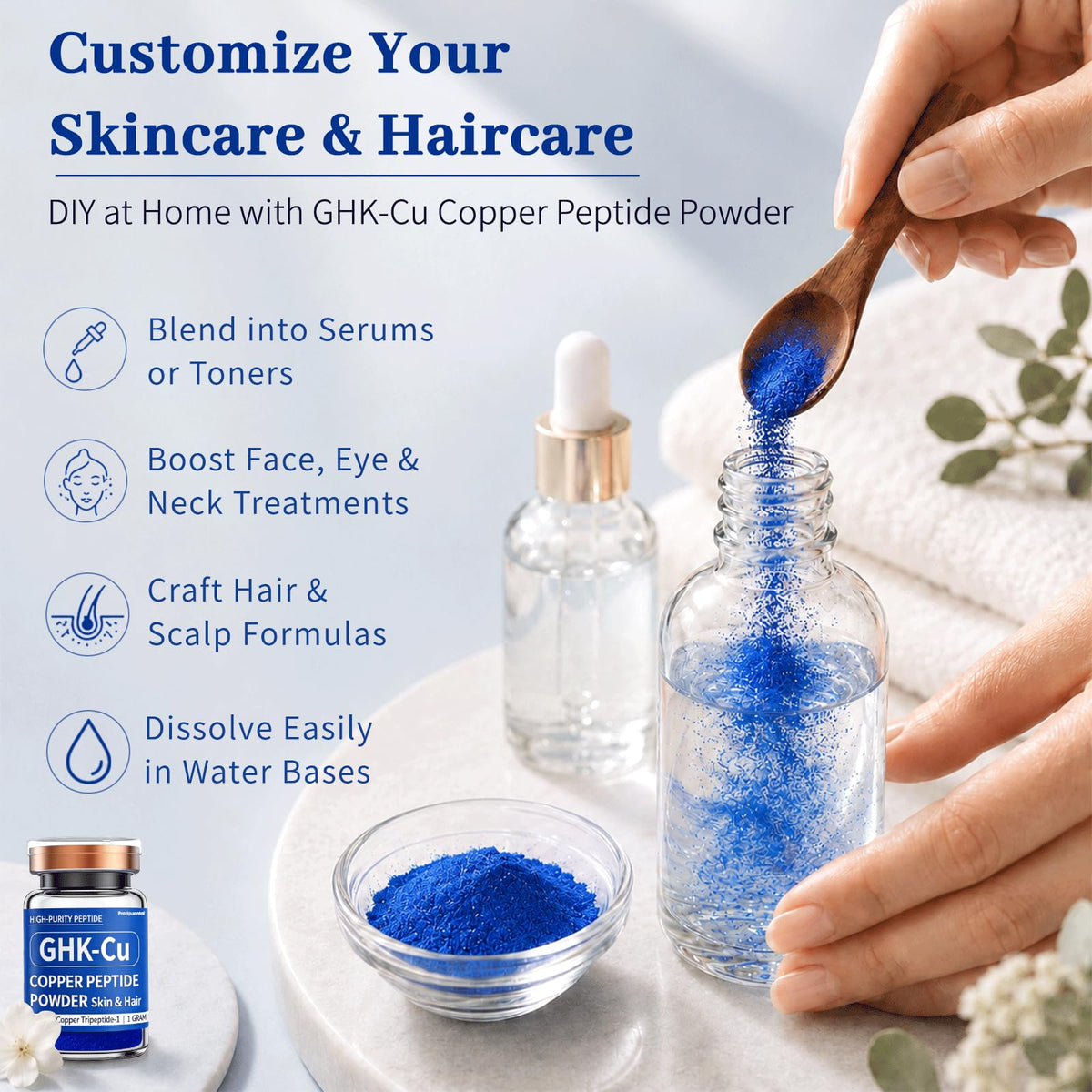 Lifestyle bathroom scene with Prazipuantal powder and tools, suggesting DIY formulation benefit