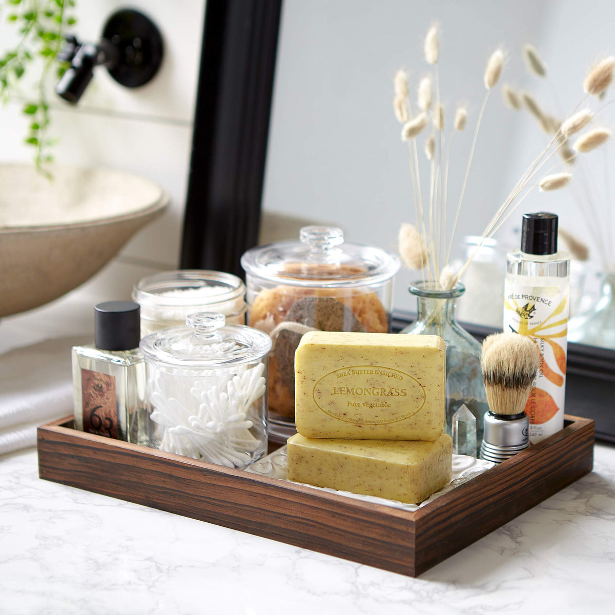 Pre de Provence in a bathroom morning routine scene showing everyday use and refined fragrance benefit