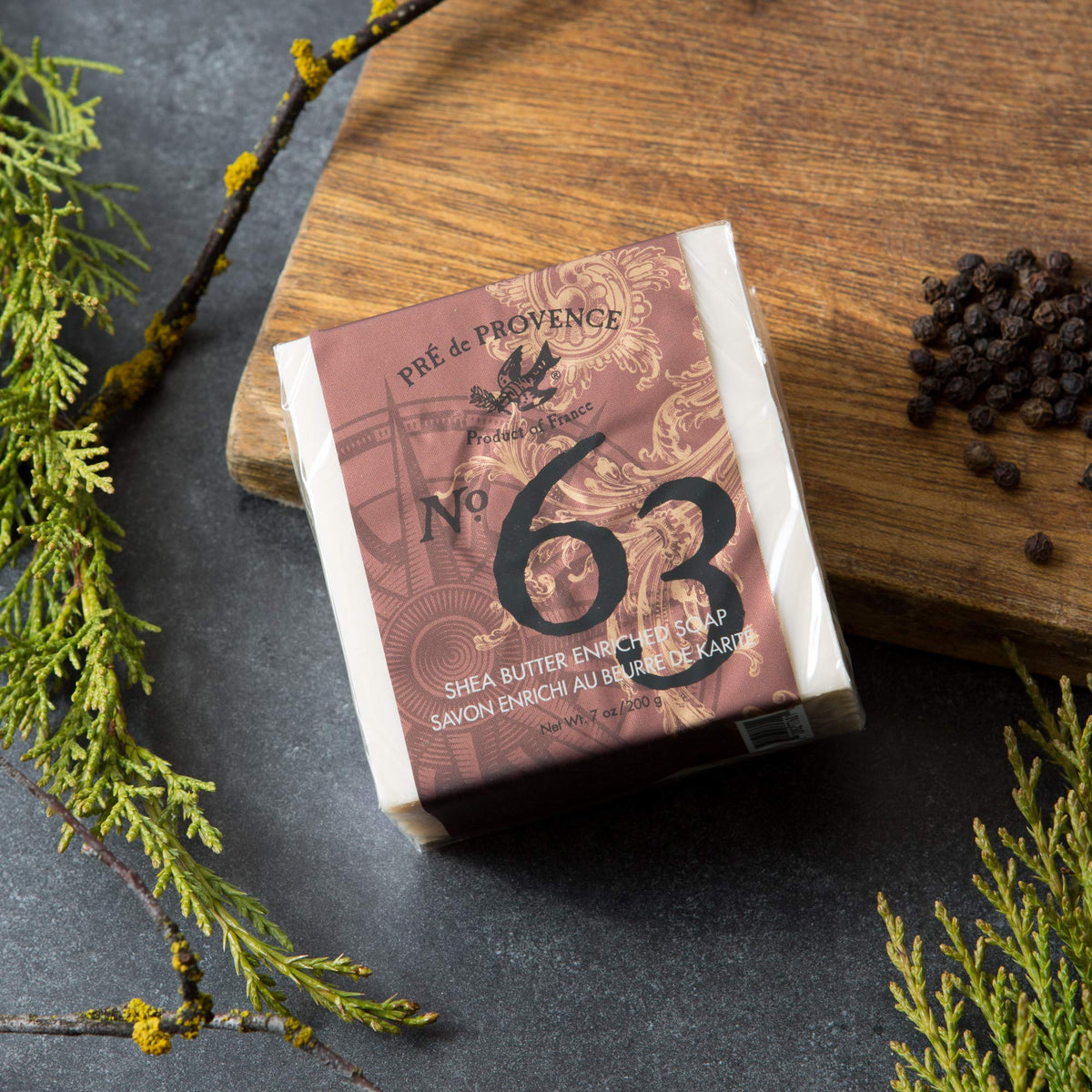 Pre de Provence soap cube side profile highlighting smooth quad‑milled texture and durability