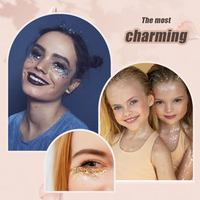 Prehot glitter used in hair part to add concert-ready highlights and luminous accents