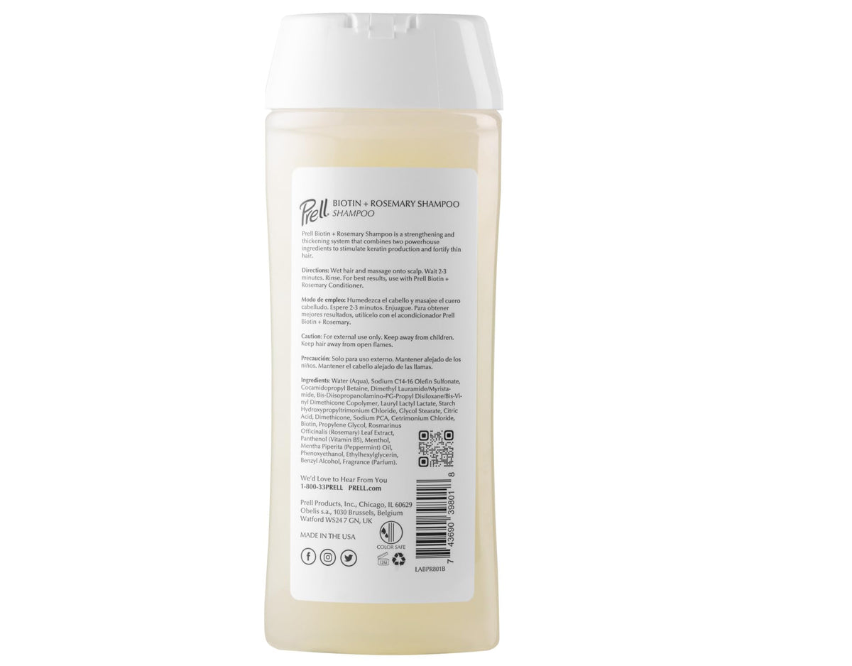 Prell back label with ingredients and color-safe benefits displayed