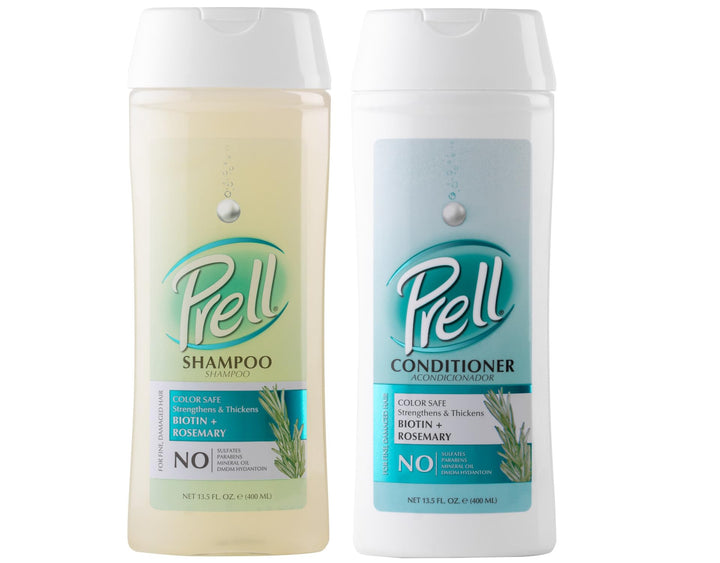 Prell front packaging showing biotin rosemary set and volumizing benefit