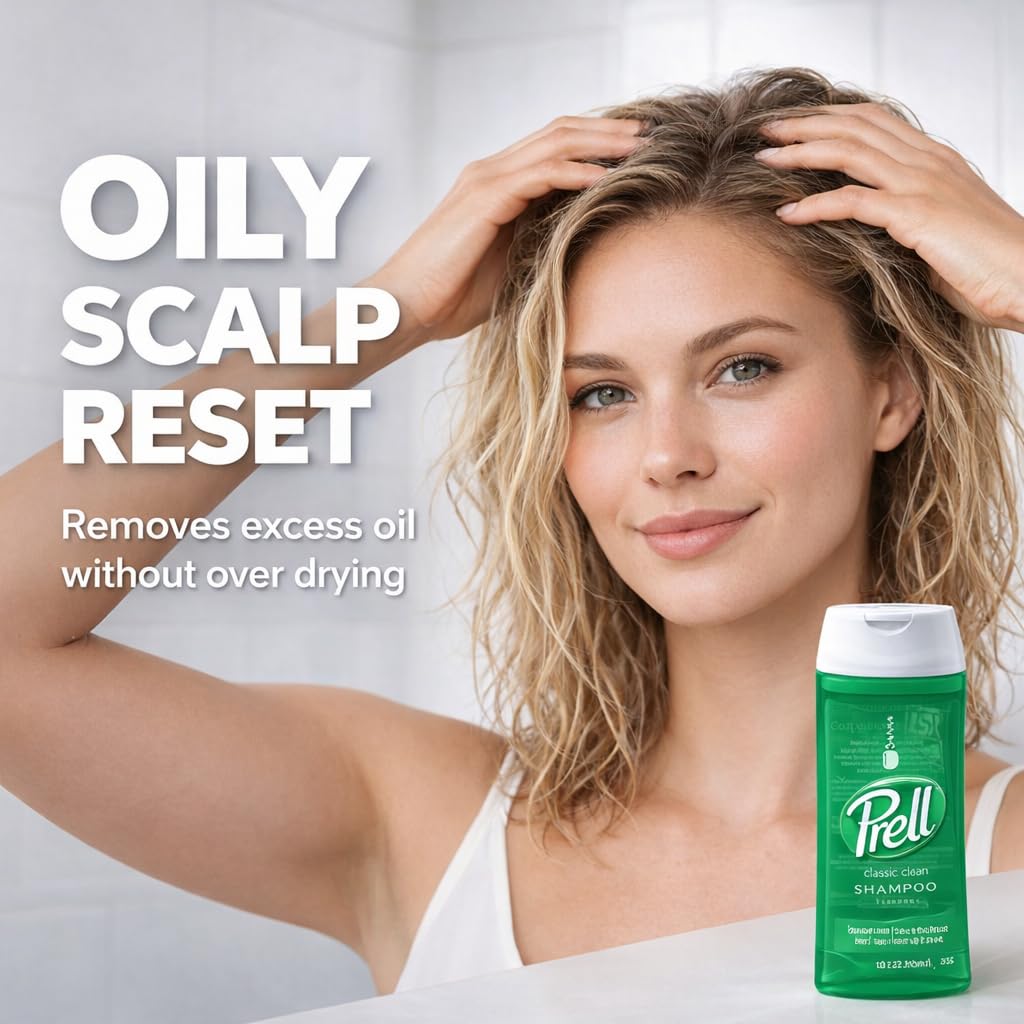 Prell in-shower use showing brand cleansing hair effectively