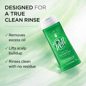 Prell shampoo pouring into hand with rich lather benefits