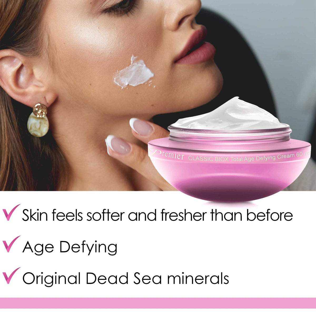 Premier Dead Sea ingredients flatlay showing botanical oils and minerals benefit
