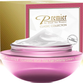 Premier Dead Sea jar front showing product and branding benefits of smoothing