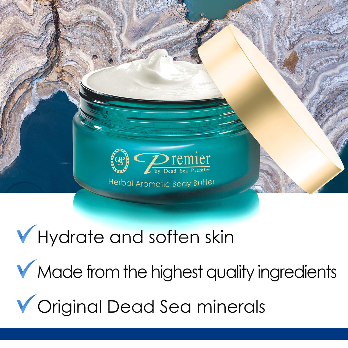 Premier open jar close-up texture of cream, highlights rich non-greasy feel
