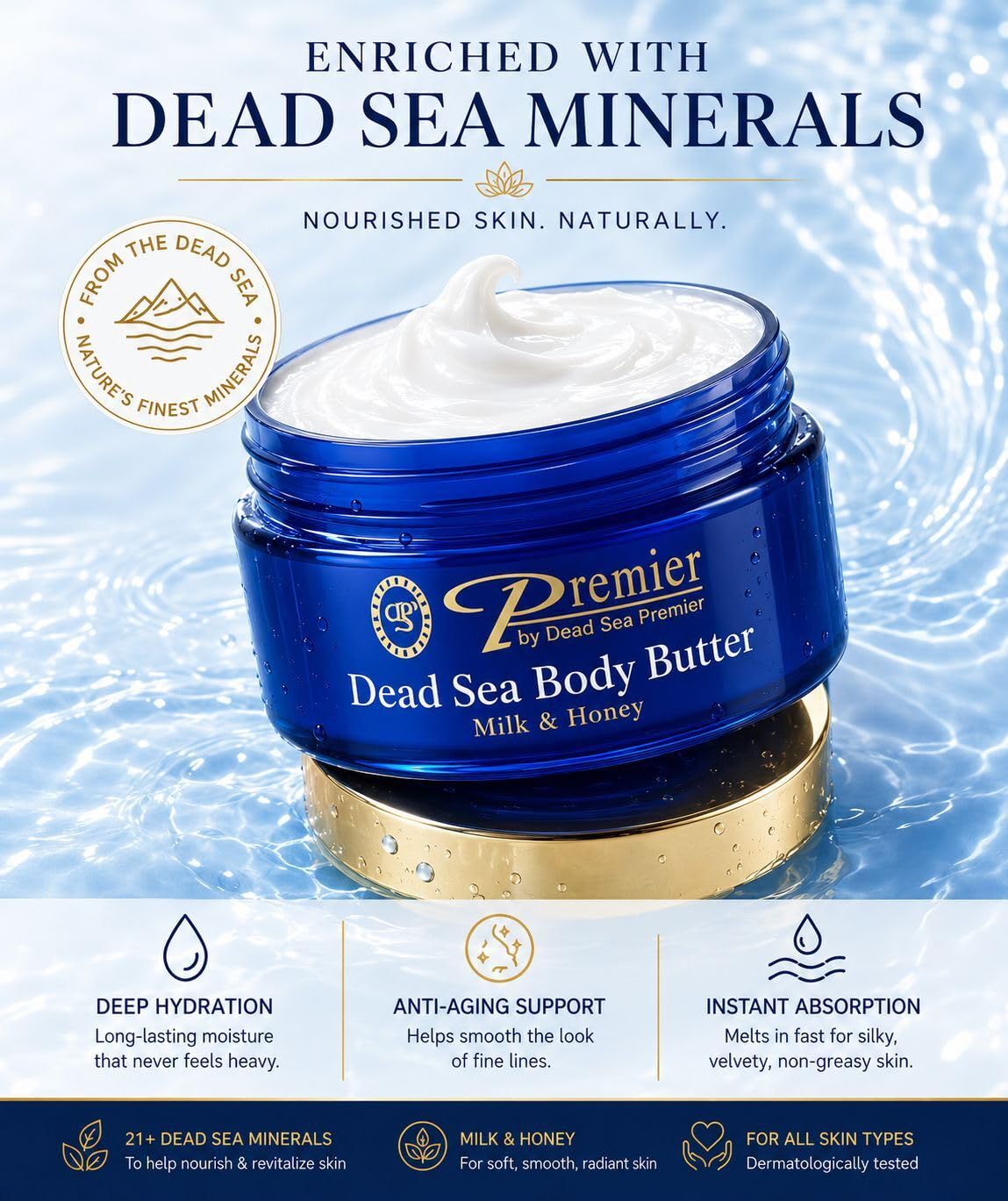 Premier cream texture close-up highlighting rich, non-greasy absorption