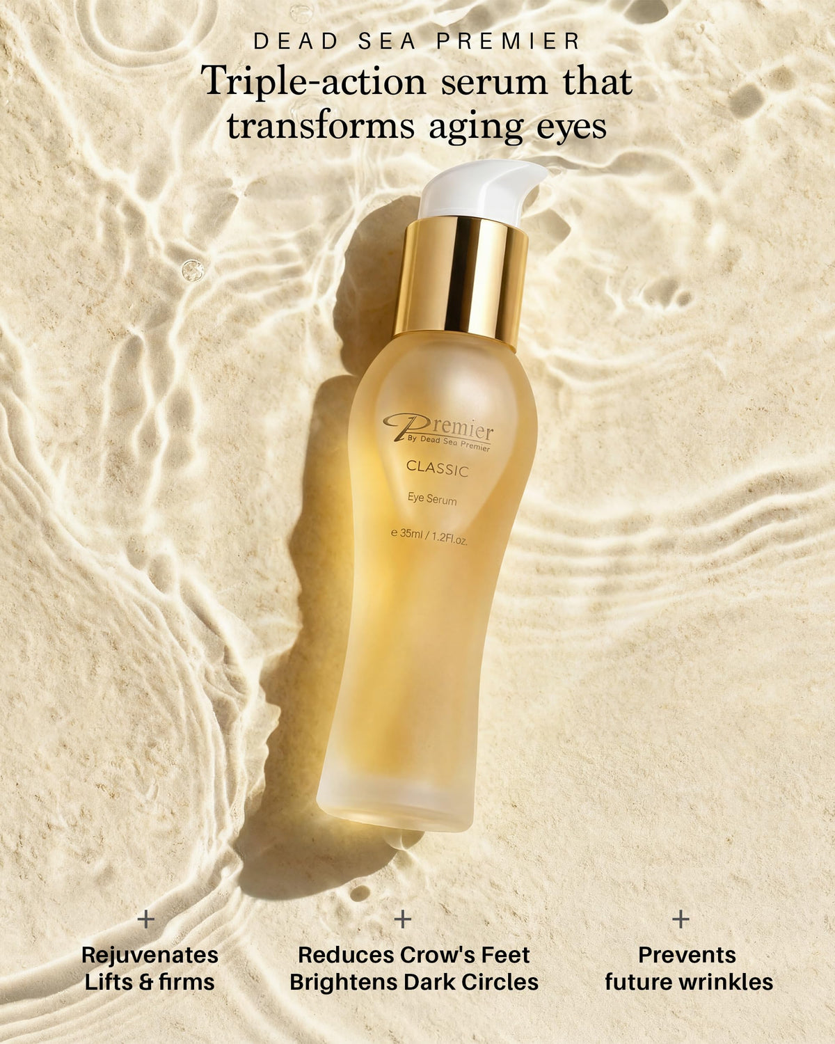 Premier Dead Sea serum pipette dispensing a drop to control dosage and reduce waste