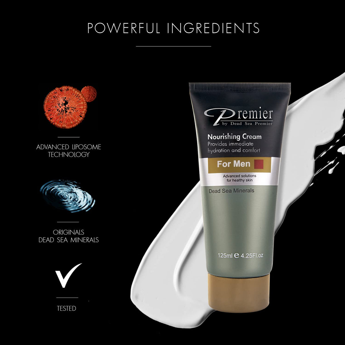 Premier Dead Sea close-up of cream texture highlighting smooth, fast-absorbing formula