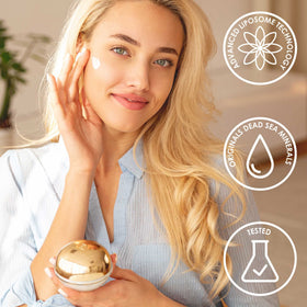 Premier Dead Sea minerals and botanicals display for nourishing benefit