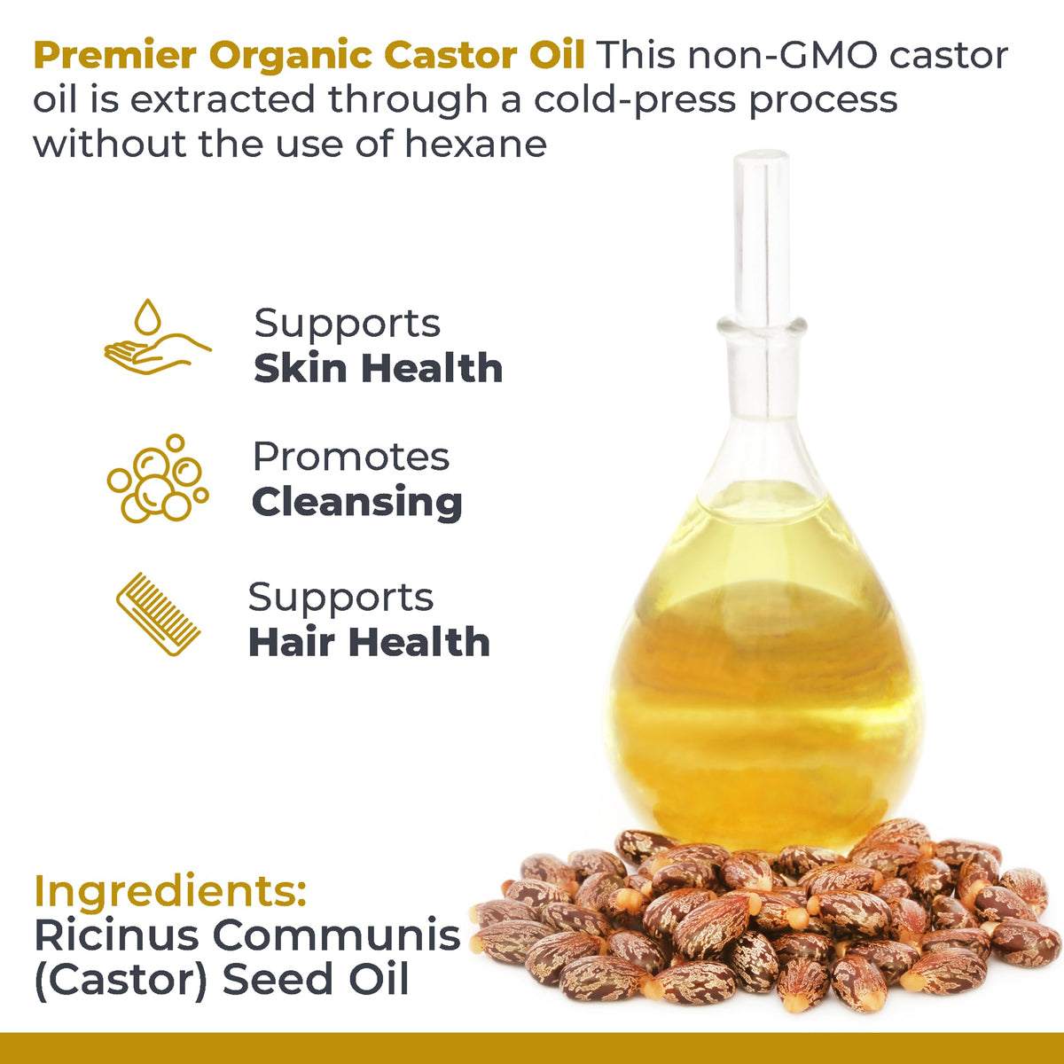 Premier Research Labs label close-up showing organic certification and hexane-free benefit