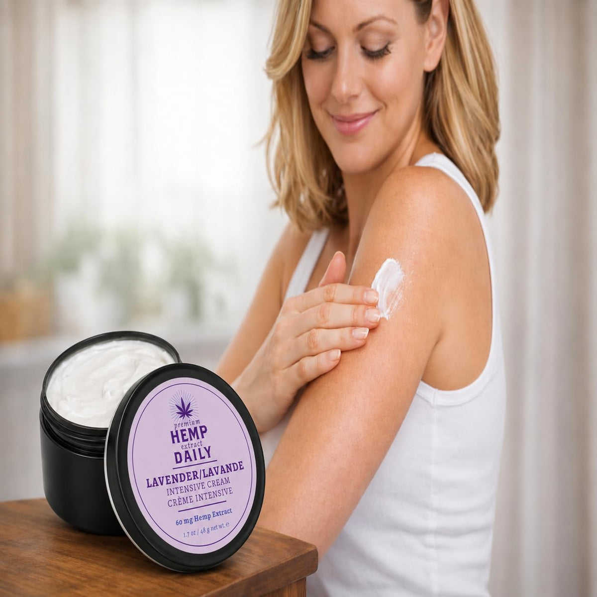Premium Hemp Extract Daily applied to knee demonstrating targeted topical use