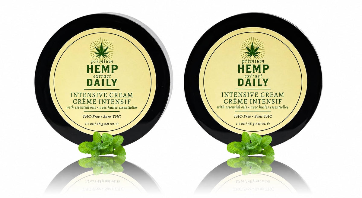 Premium Hemp Extract Daily front packaging showing two tubs and label, highlighting portability