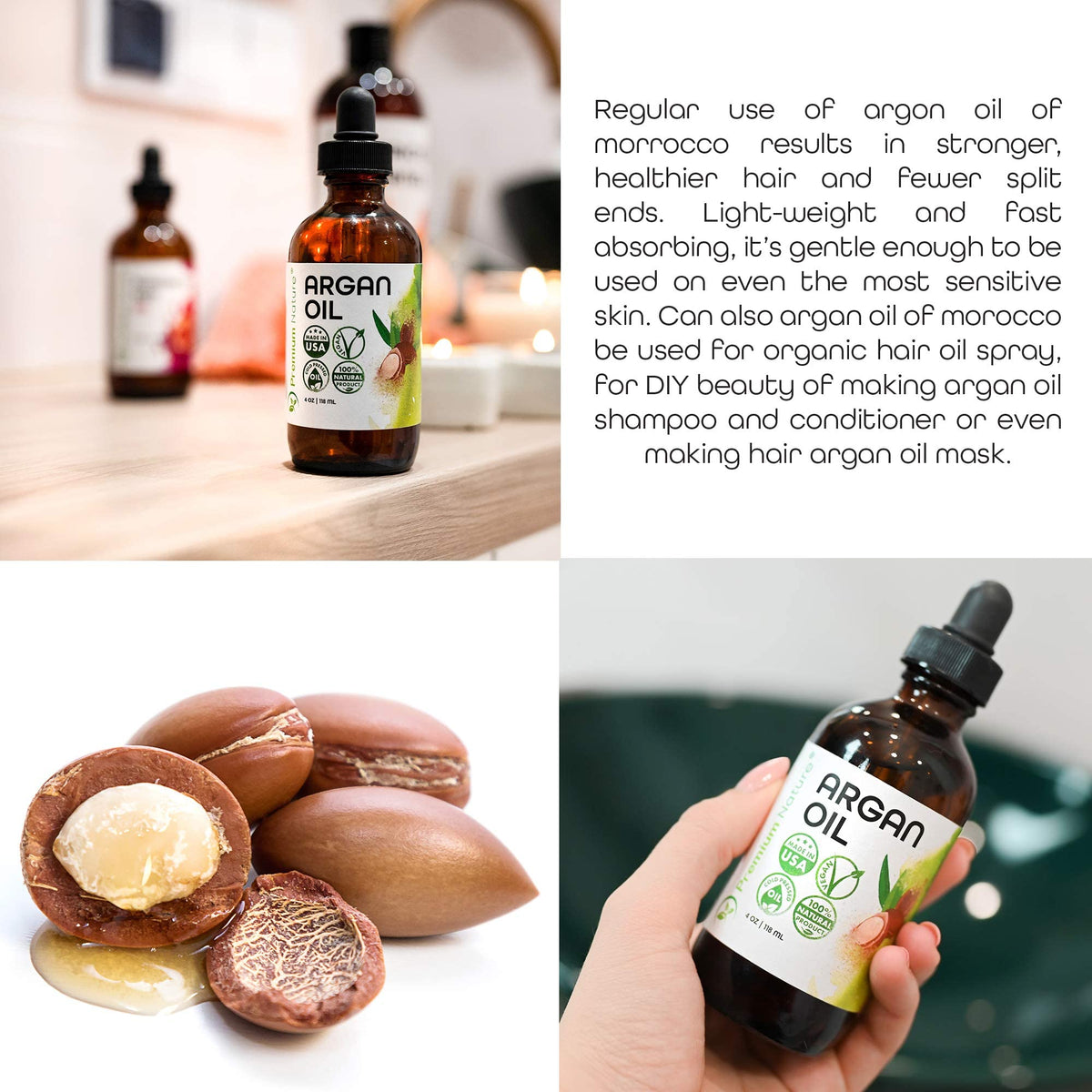 Premium Nature before and after hair showing smoother, shinier strands