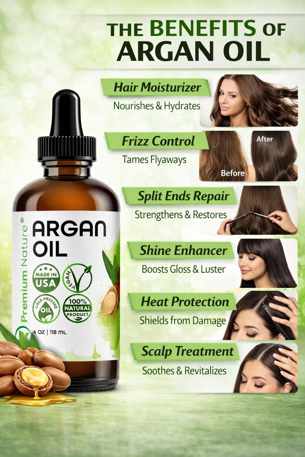 Premium Nature scalp massage using argan oil to hydrate and condition