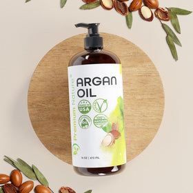 Premium Nature 16 oz bottle held in hands for size and scale reassurance benefit