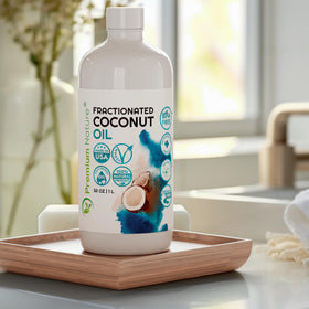 Premium Nature pouring fractionated coconut oil texture for smooth absorption