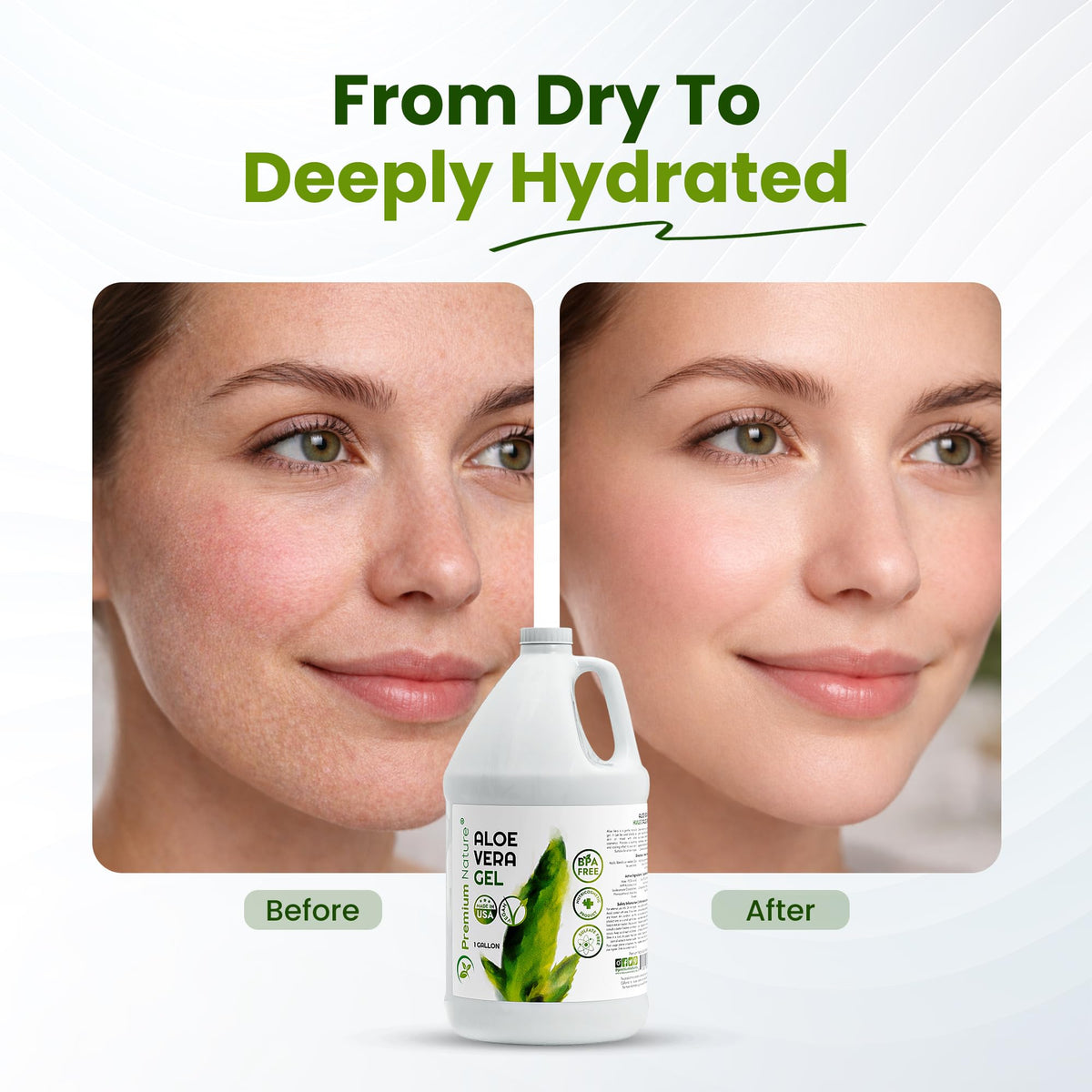Premium Nature hand applying gel to face for quick absorbing hydration
