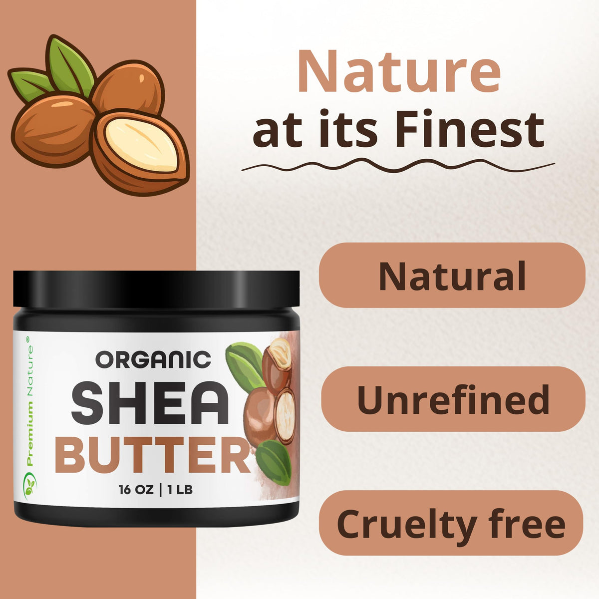 Premium Nature open jar with visible butter for easy scoop and blend