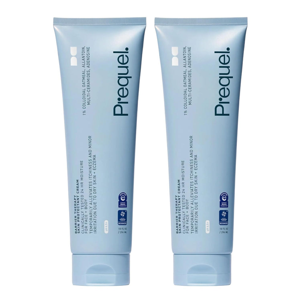 Prequel front packaging showing dual cream tubes and labels, clear product benefit