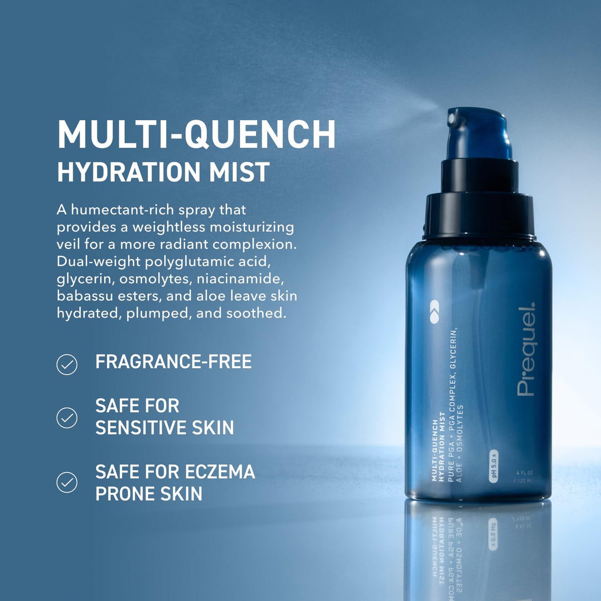 Prequel close-up mist spray dispersing, quick evenly-hydrates benefit