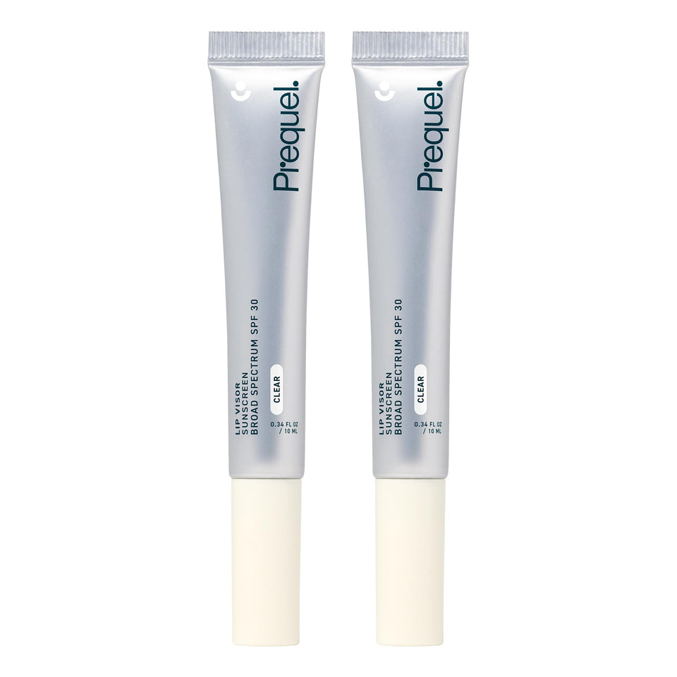 Prequel Lip Visor front packaging showing SPF 30 and clear balm benefit