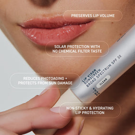 Prequel Lip Visor applied on lips showing semi-gloss hydration benefit