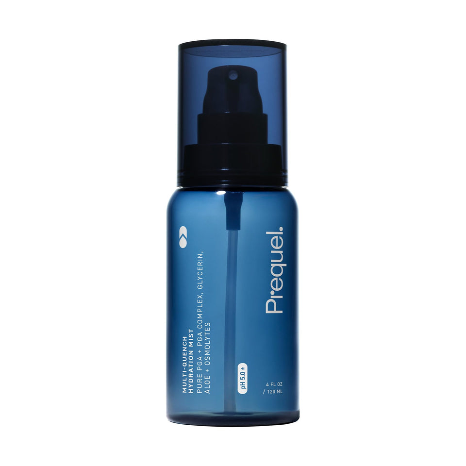 Prequel front packaging showing bottle, clean hydration benefit