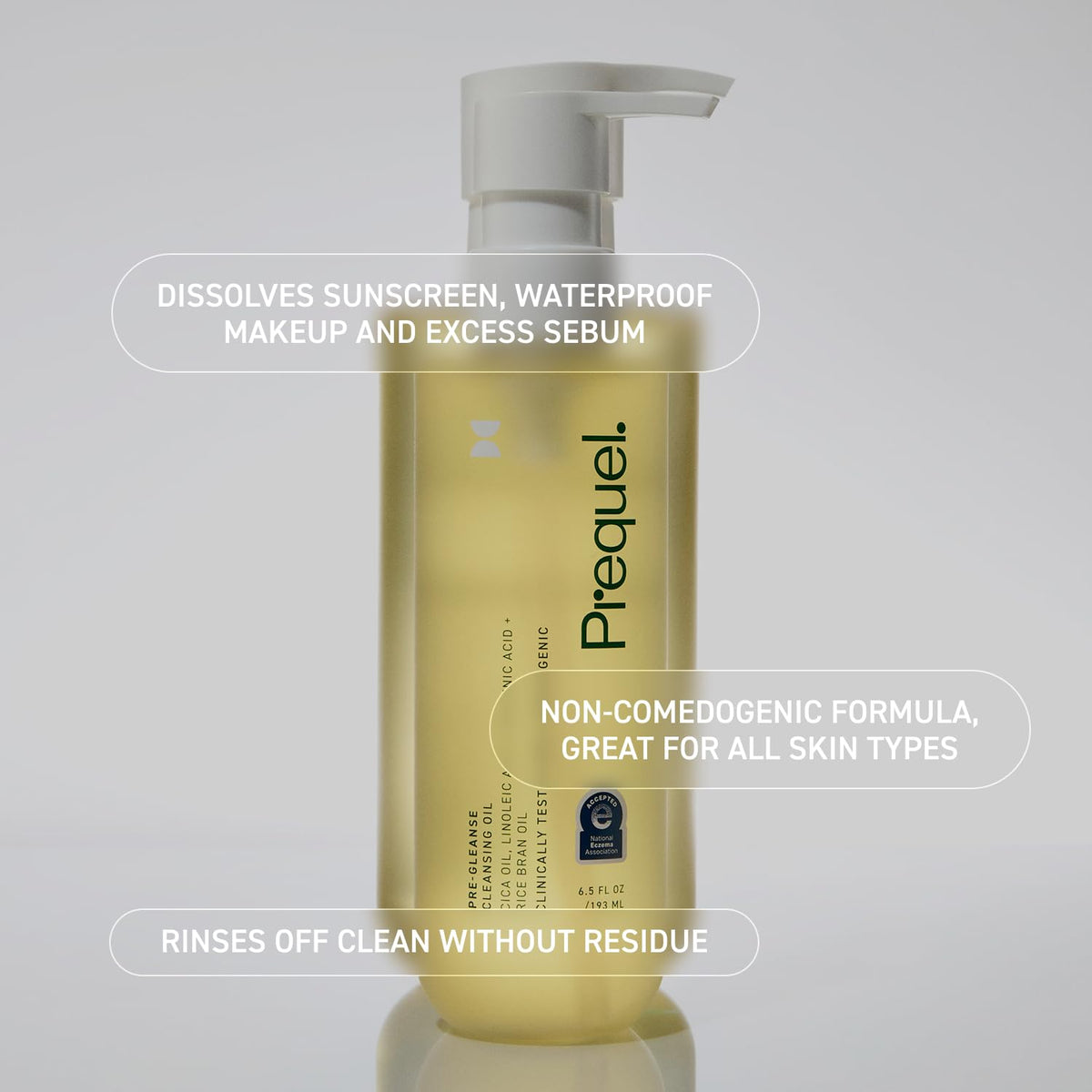 Ingredient close-up with Cica and rice bran visuals, Prequel nourishing cleanser benefits