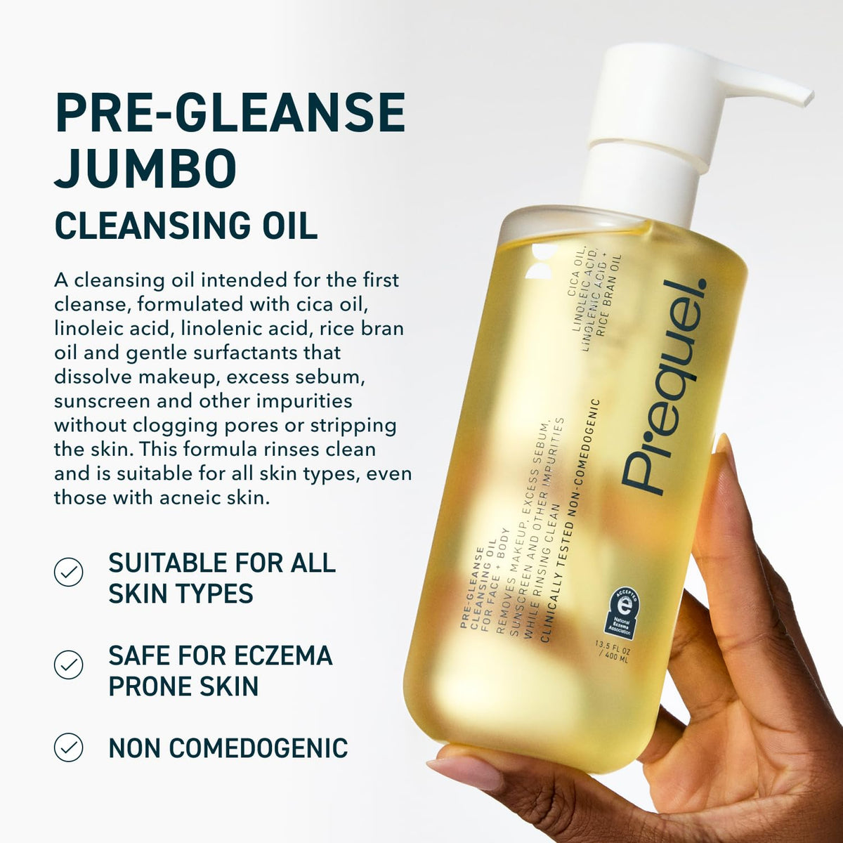 Close-up oil drop texture of Prequel Pre-Gleanse showcasing smooth dissolving action