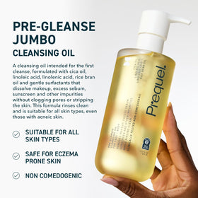 Close-up oil drop texture of Prequel Pre-Gleanse showcasing smooth dissolving action