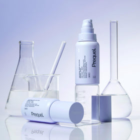 Prequel application on face demonstrating soothing mist to calm and prep skin