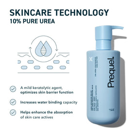 Prequel Skin applying lotion to hand to demonstrate smoothing and hydration benefit