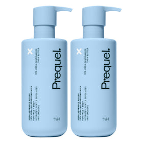 Prequel Skin front packaging showing two pump bottles and unscented formula benefit
