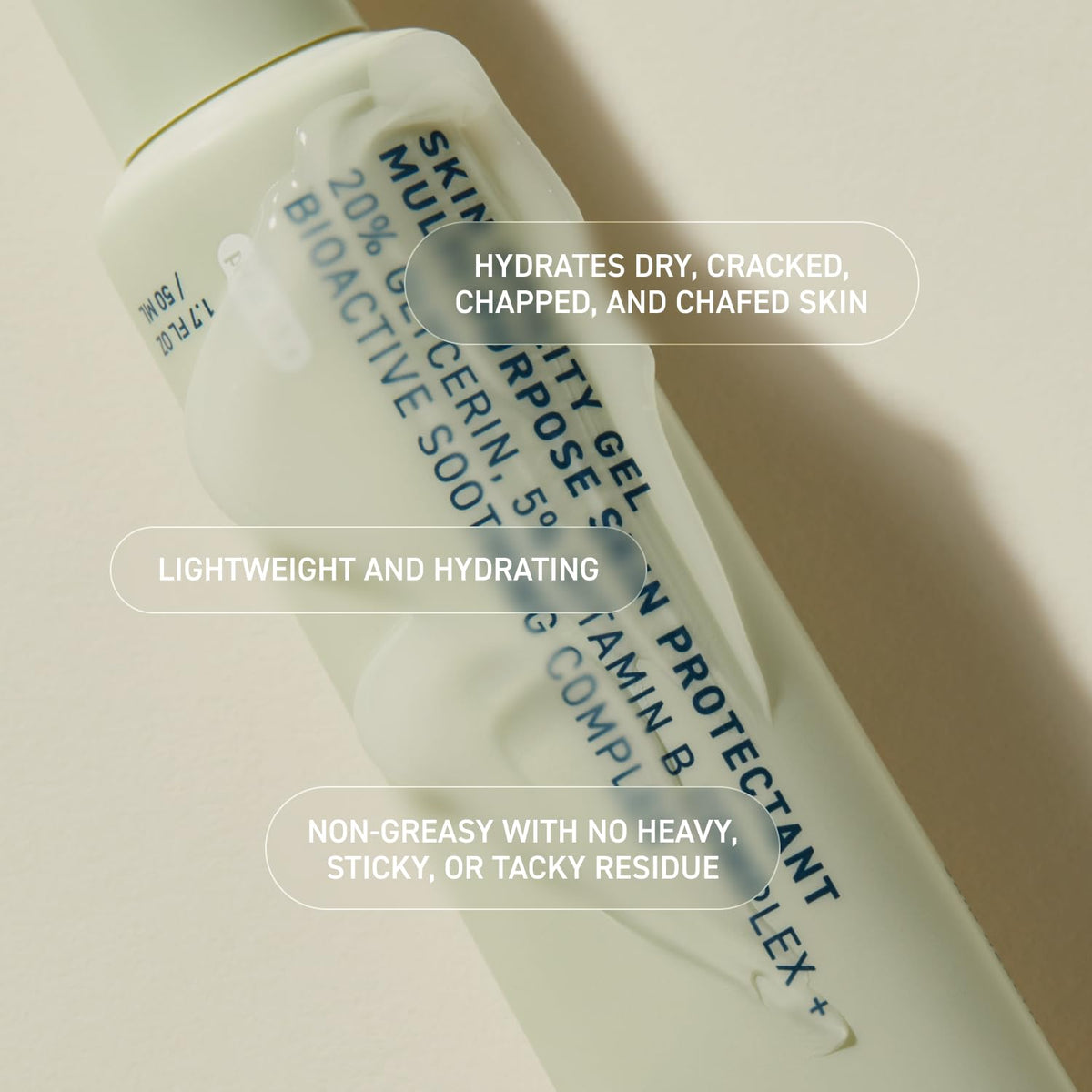 Prequel 2oz tube next to everyday items illustrating travel-ready size