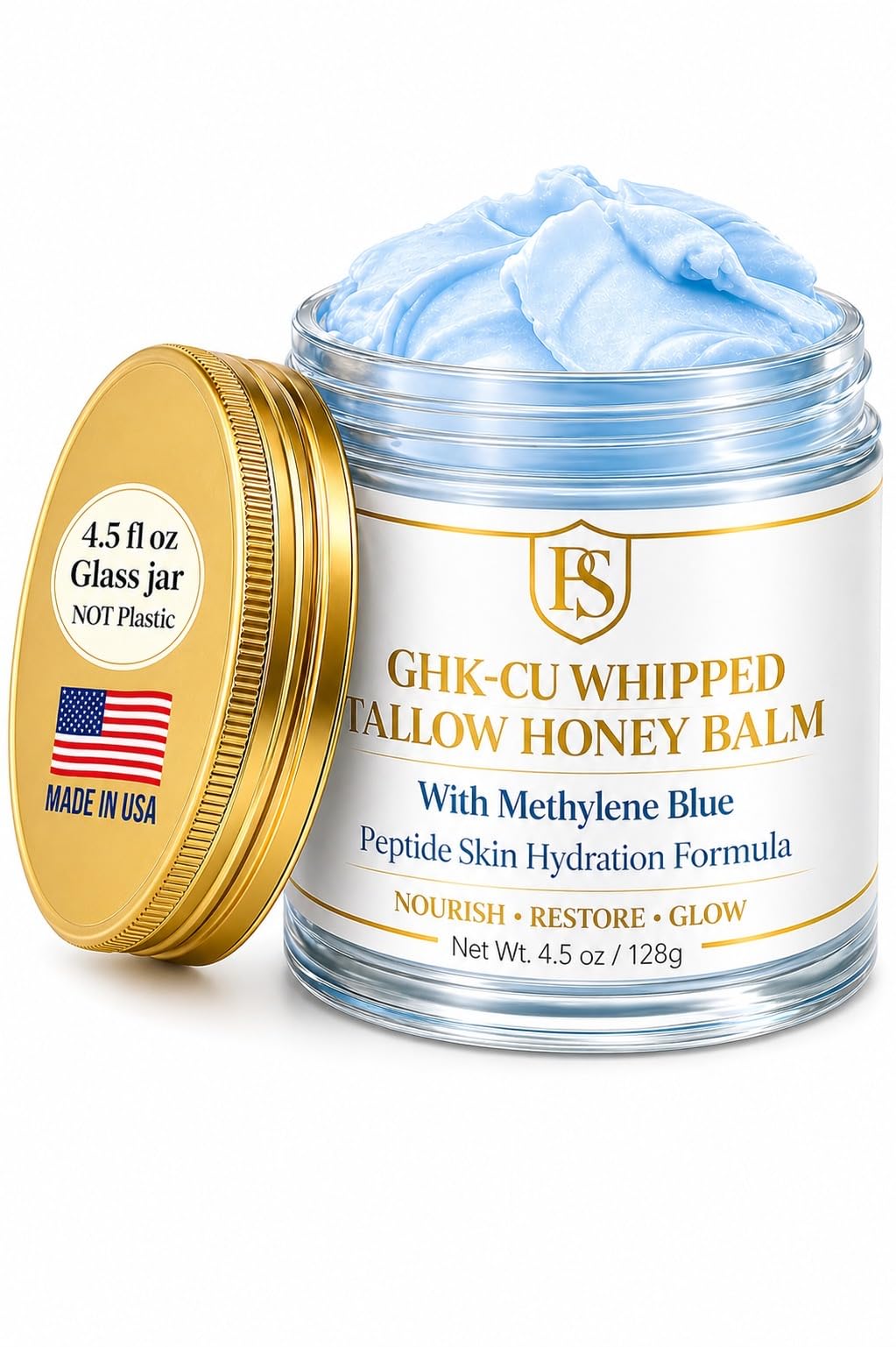 Prestige Supply front packaging showing jar and blue whipped balm for nourishing hydration