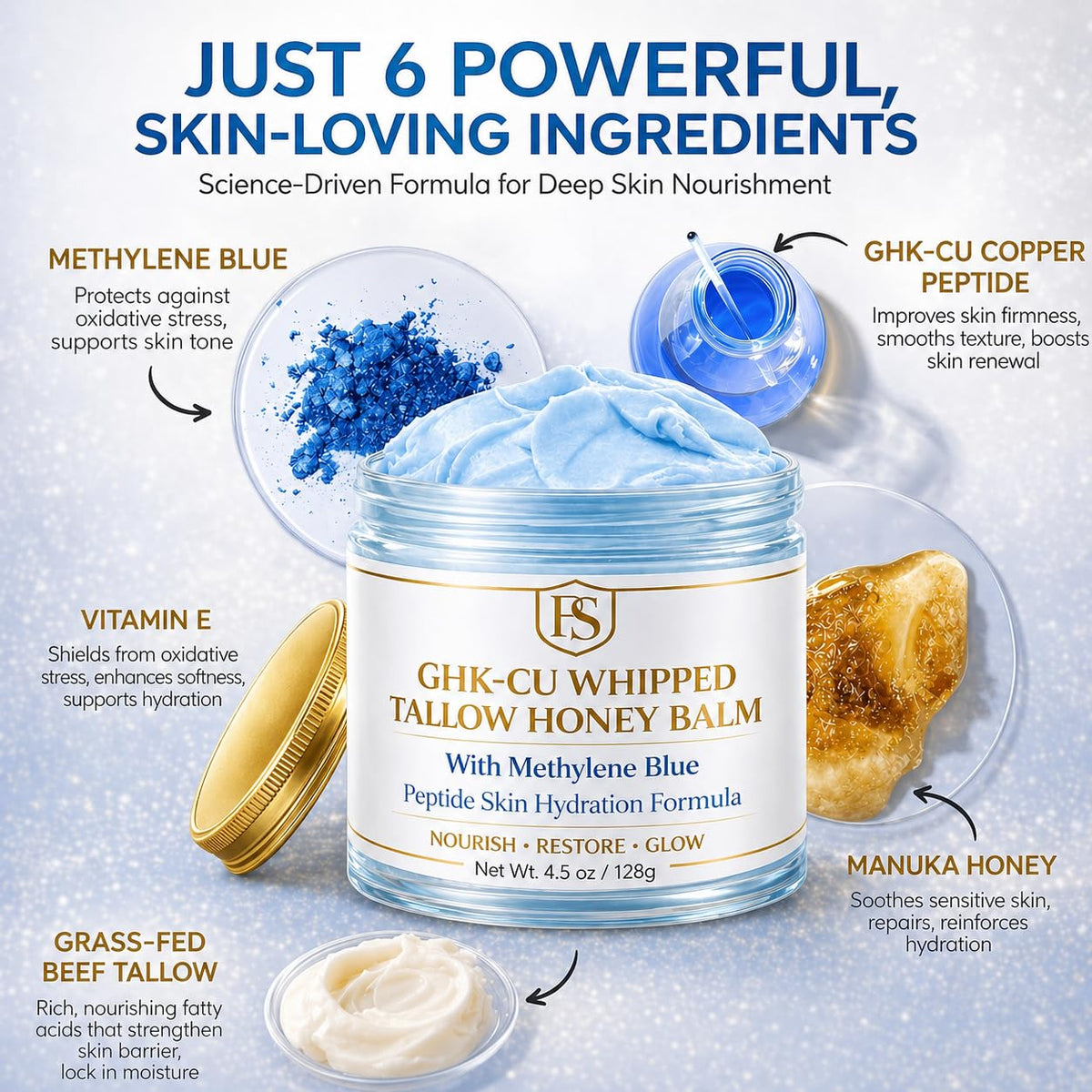 Prestige Supply texture close-up of whipped blue balm demonstrating lightweight absorbency