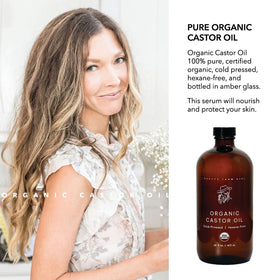 Pretty farm girl pouring oil closeup showing thick texture benefit