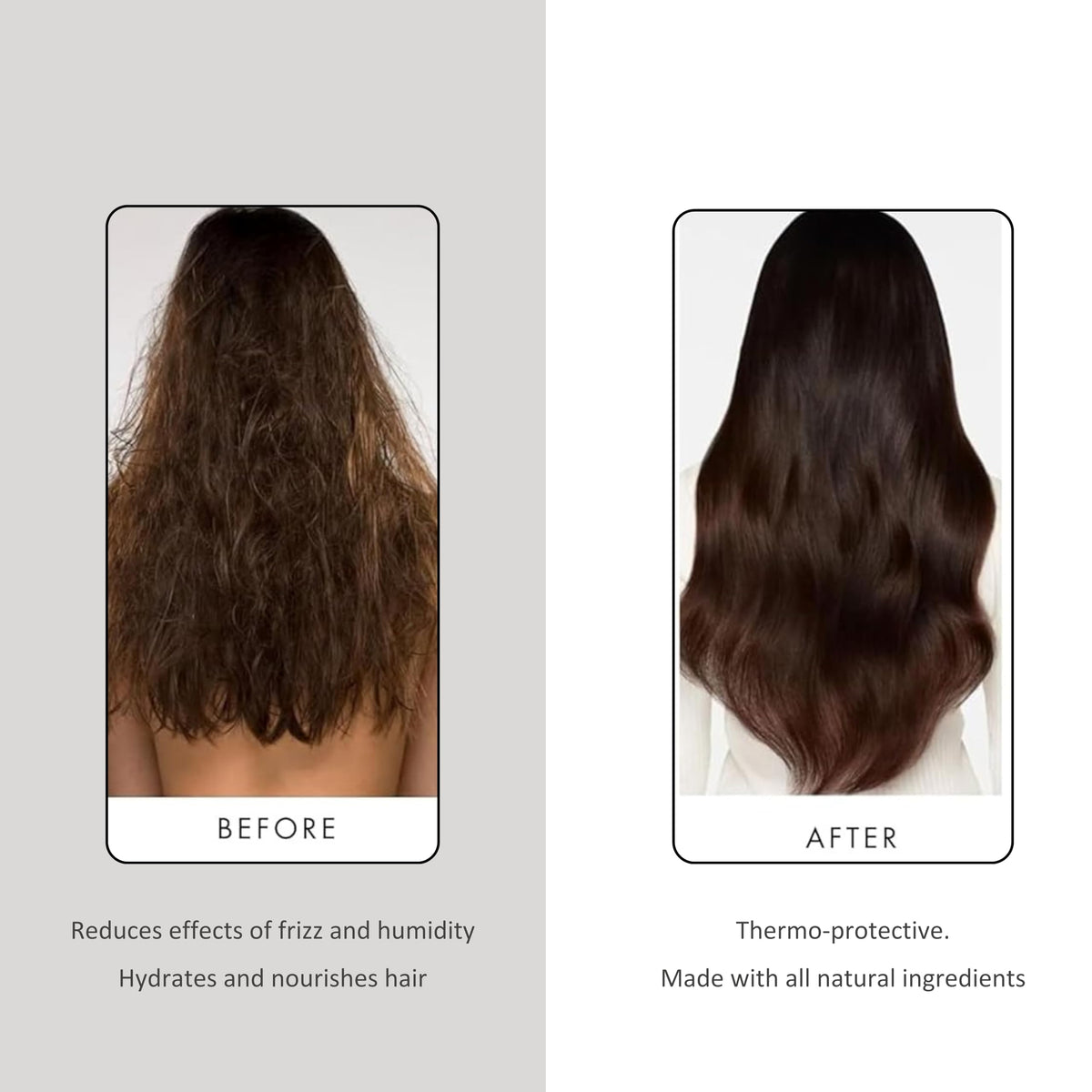 PREVIA application on damp hair demonstrating frizz control during styling