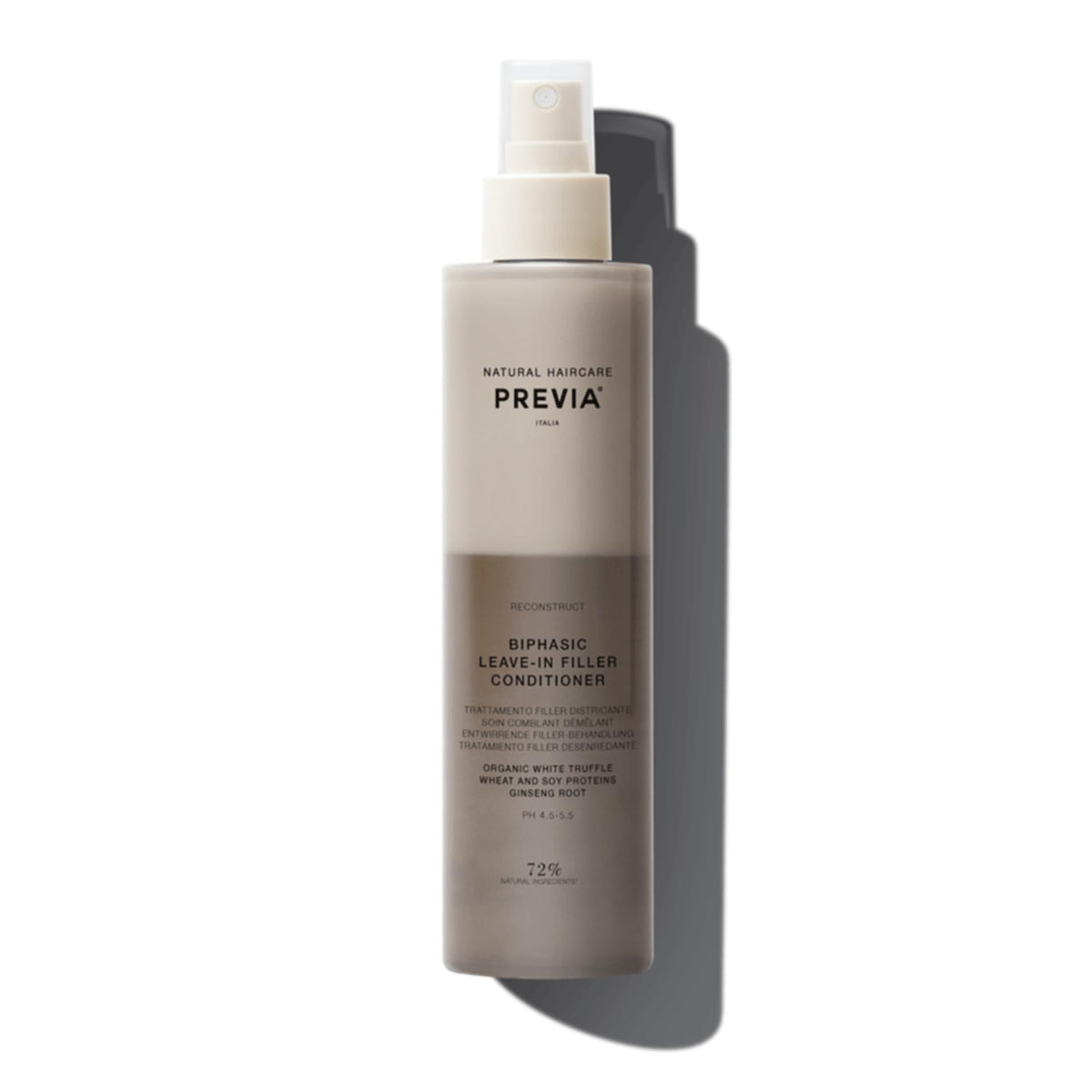 PREVIA bottle front packaging showing sleek label and spray nozzle for easy use