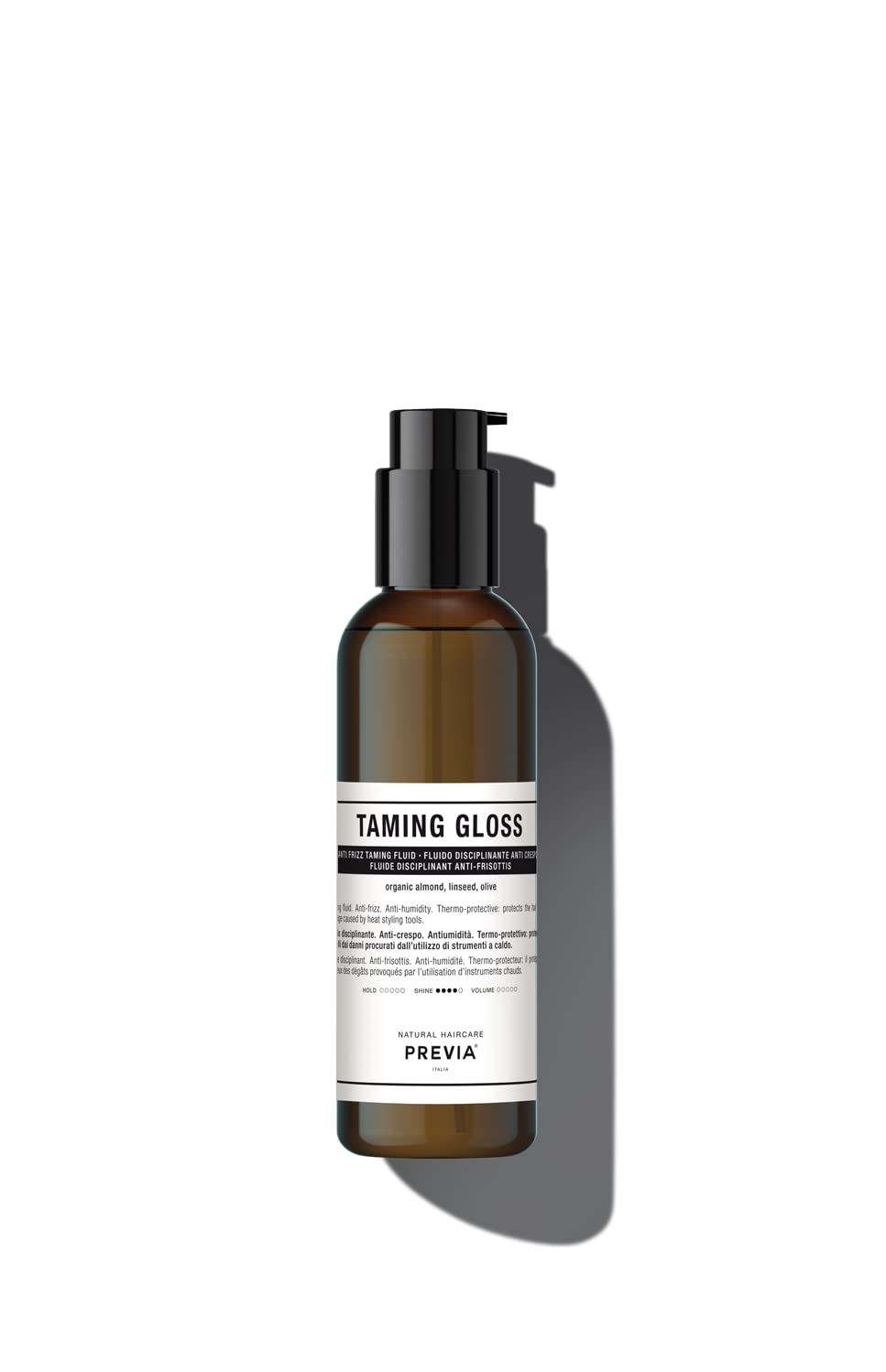 PREVIA front packaging showing gloss taming serum and benefits