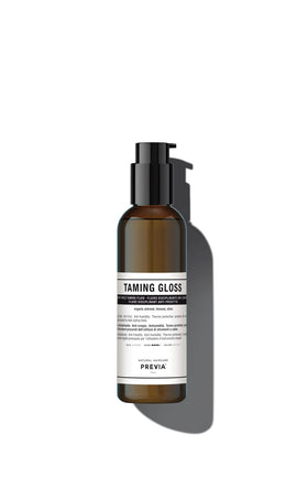 PREVIA front packaging showing gloss taming serum and benefits