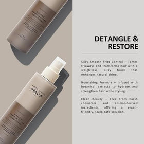 PREVIA mist being applied to damp hair demonstrating detangling benefit