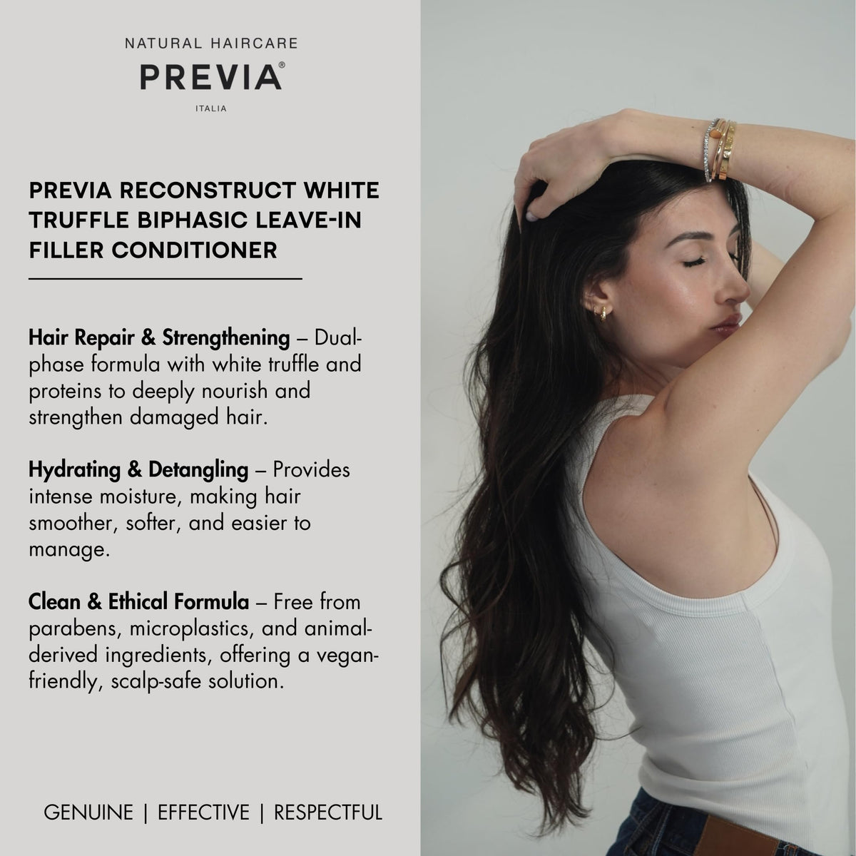 PREVIA 6.7 oz bottle in hand illustrating compact travel-friendly size
