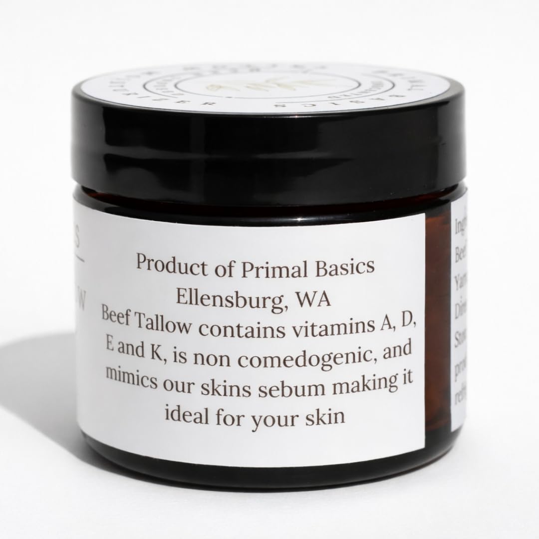 Primal Basics ingredient label closeup emphasizing grass-fed tallow and vanilla oil