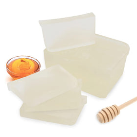 Primal Elements honey soap base texture close-up highlighting smooth glycerin surface for silky lather
