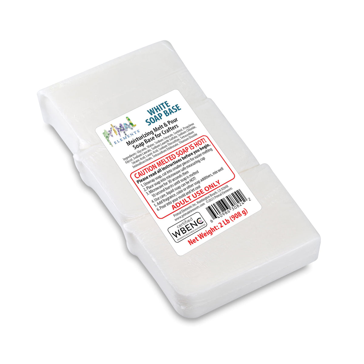 Primal Elements front packaging showing 2 lb white soap base, easy-to-use foundation